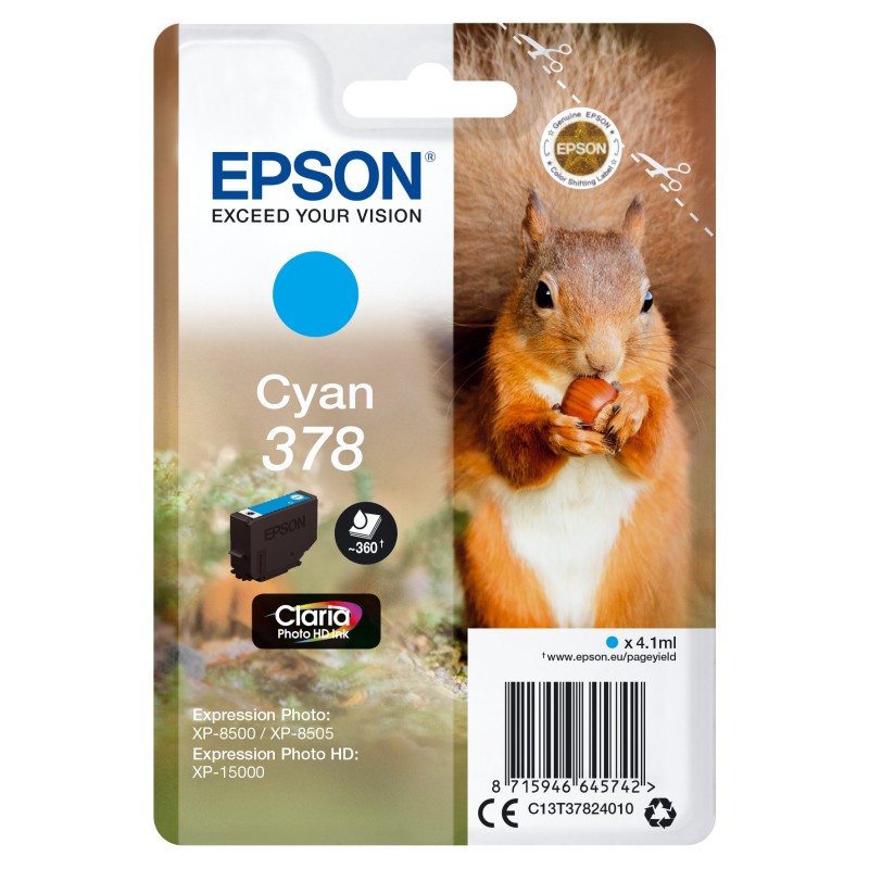 Epson Squirrel C13T37824010 ink cartridge 1 pc(s) Original Standard Yield Cyan